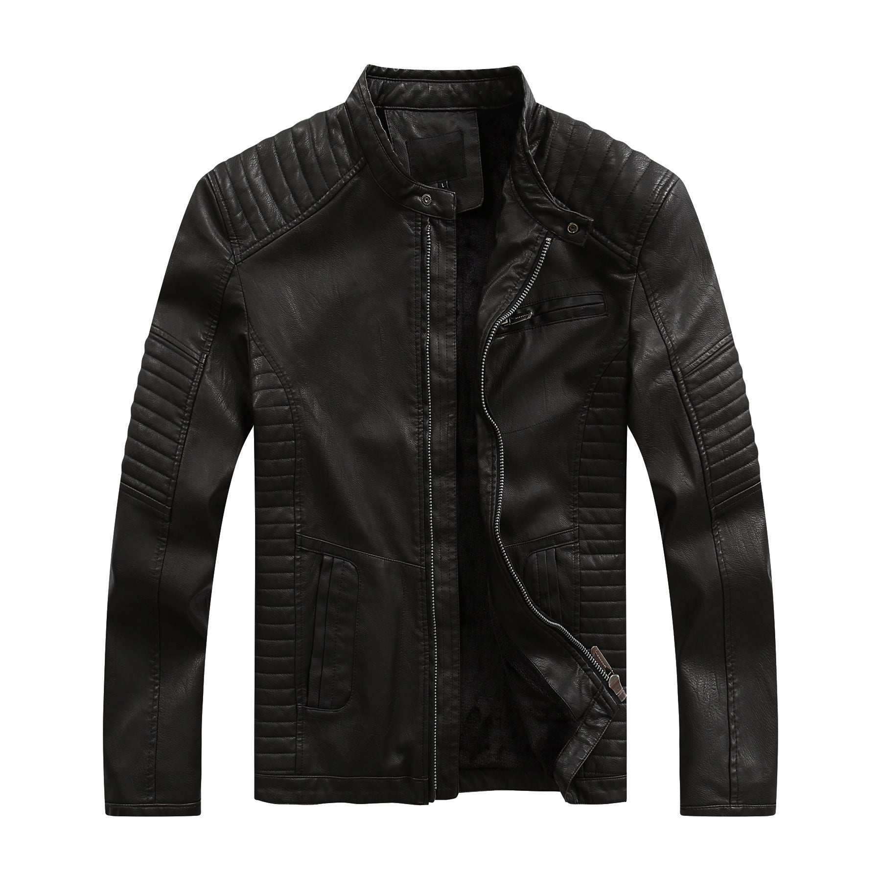 Herren stylische Bikerjacke aus Kunstleder mit detailreichen Steppnähten