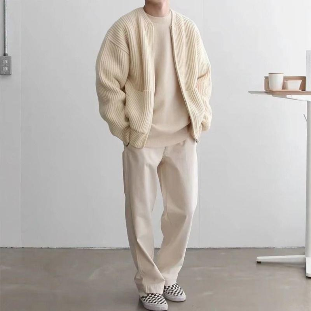 Jourdo | Herren Lässiger Strick Reißverschluss Strickjacke | Warme