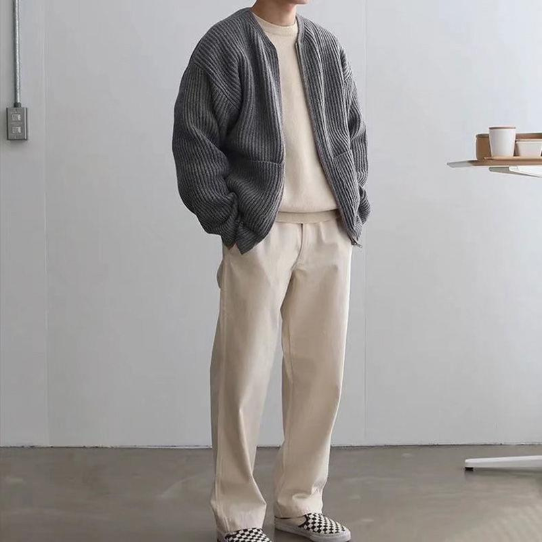 Jourdo | Herren Lässiger Strick Reißverschluss Strickjacke | Warme