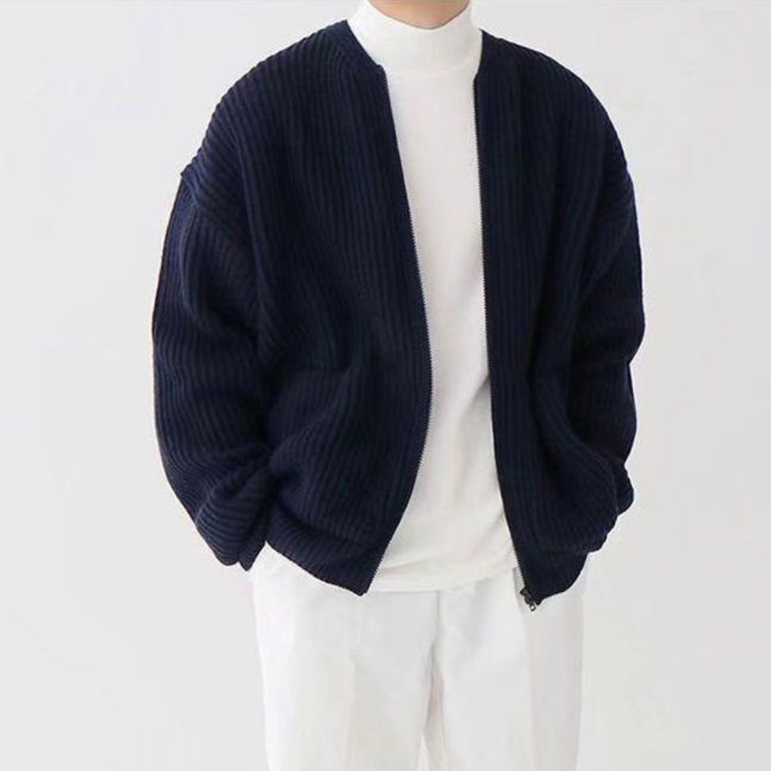 Jourdo | Herren Lässiger Strick Reißverschluss Strickjacke | Warme