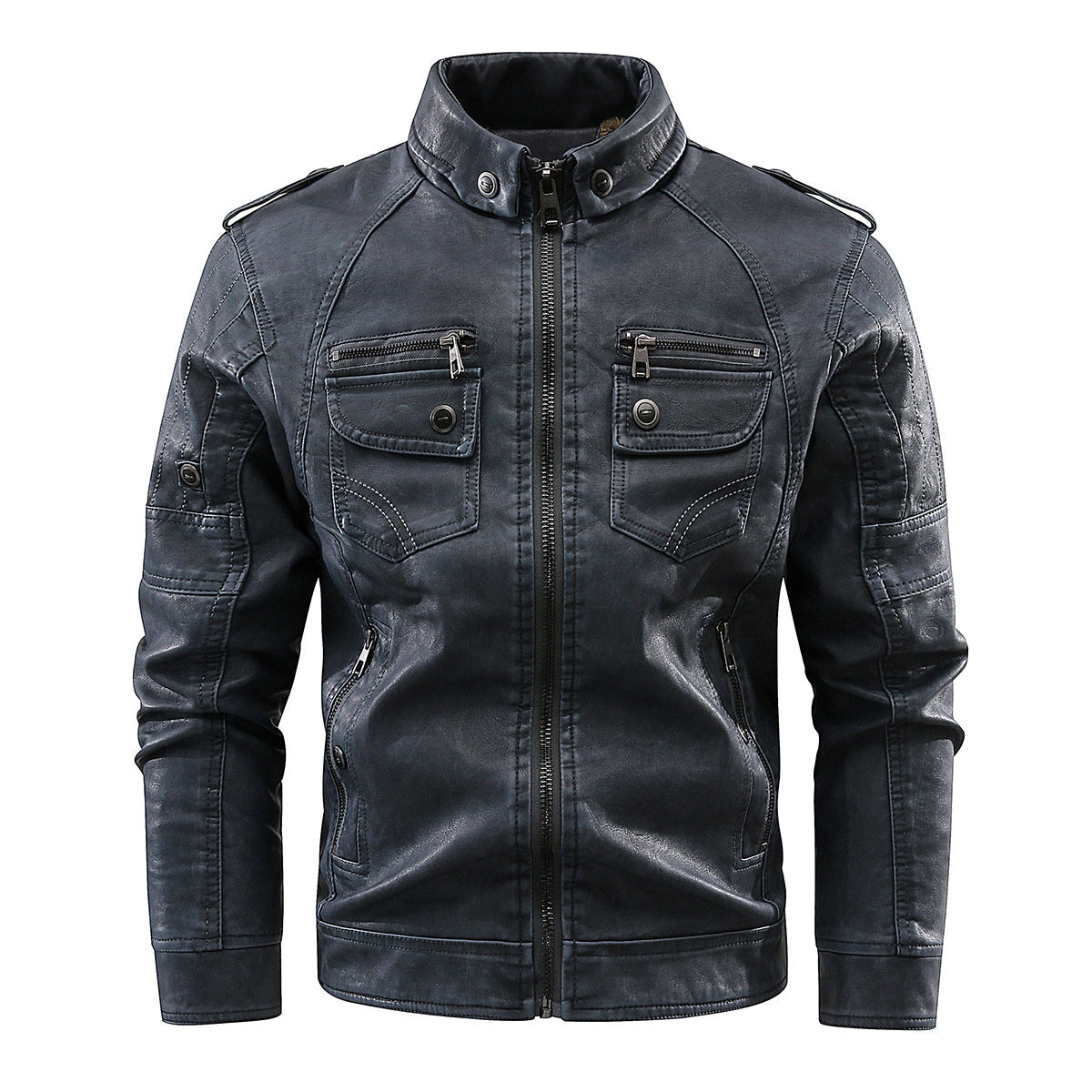 Herren stylische Bikerjacke mit praktischen Taschen und hochgeschlossenem Kragen