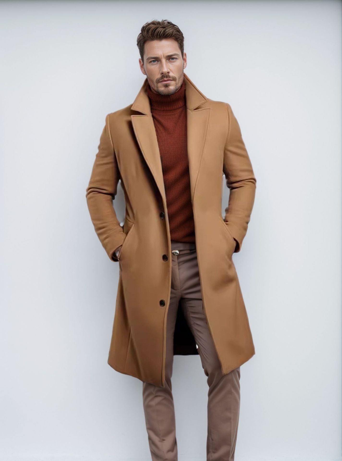 Herren Wollmantel mit strukturiertem Obermaterial – Eleganter Mantel für kühle Tage