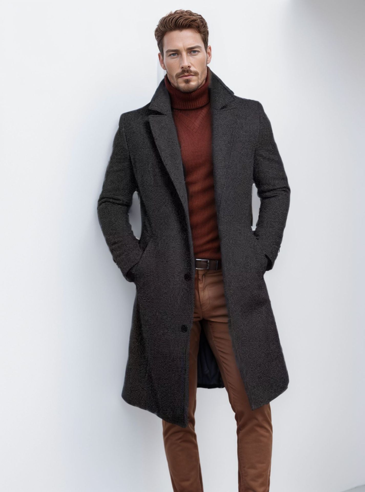 Herren Wollmantel mit strukturiertem Obermaterial – Eleganter Mantel für kühle Tage