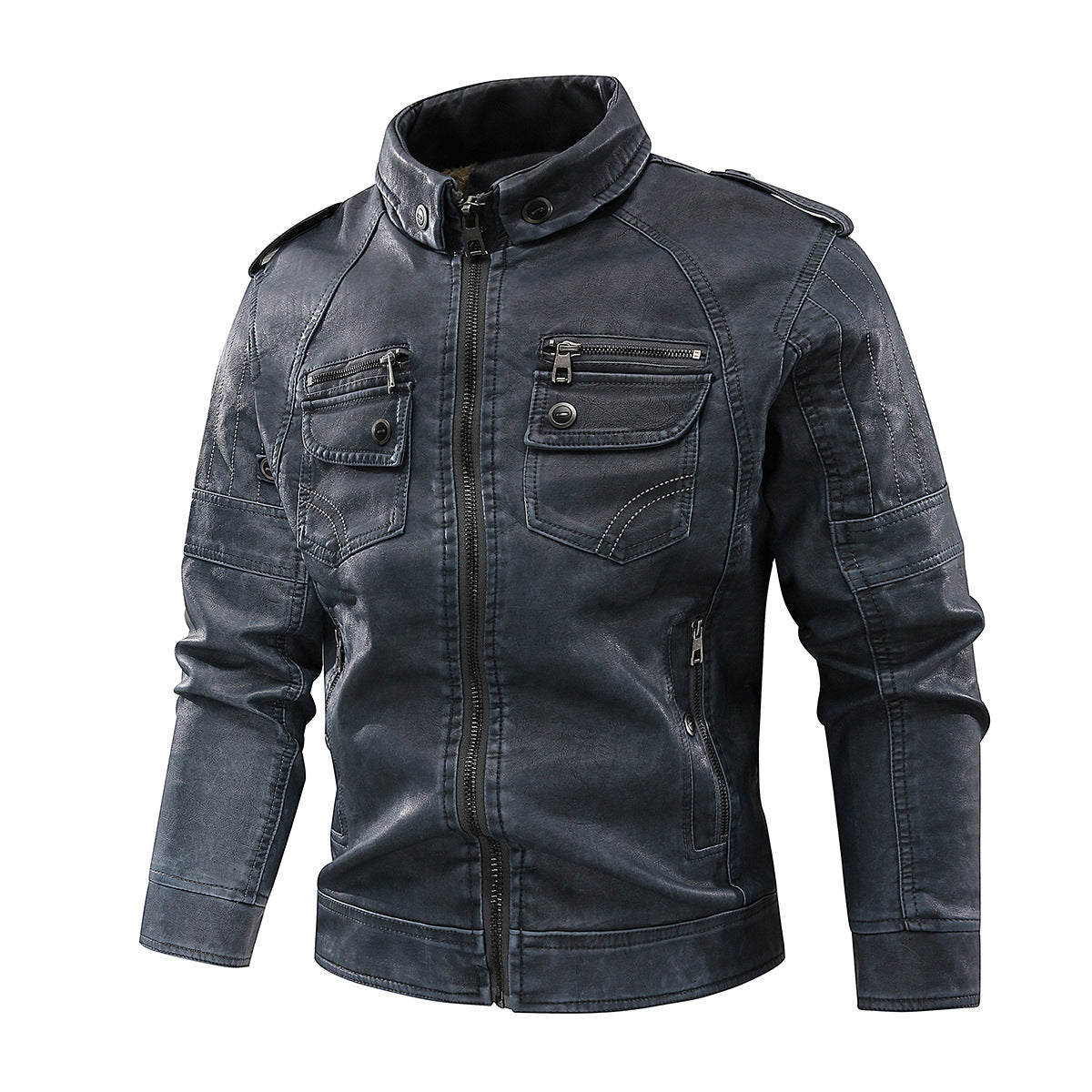 Herren stylische Bikerjacke mit praktischen Taschen und hochgeschlossenem Kragen