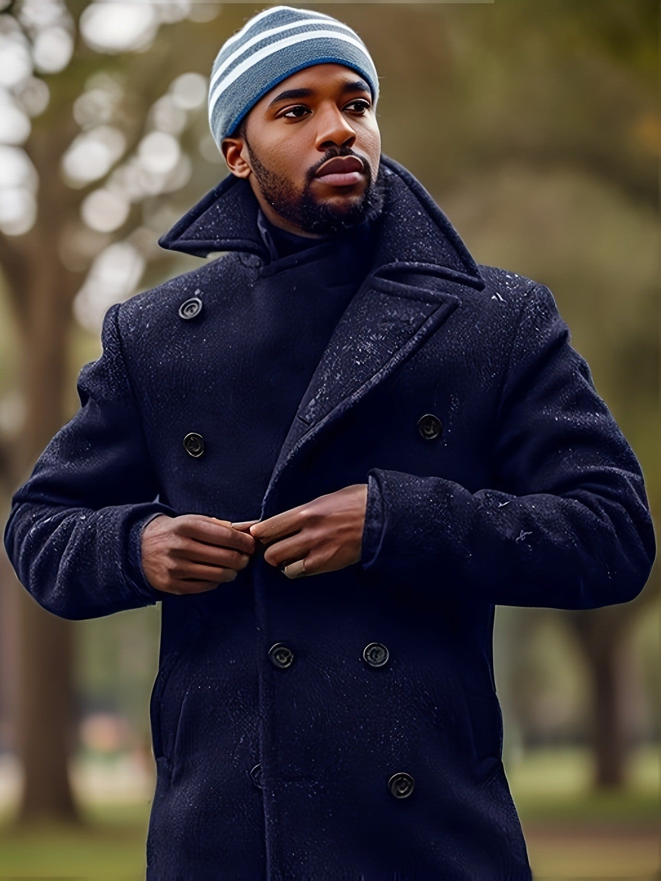 Herren Doppeltknopf Mantel mit hohem Kragen – Stilvoller Look für kalte Tage