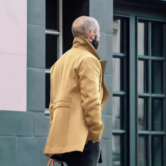 Herren Doppeltknopf Mantel mit hohem Kragen – Stilvoller Look für kalte Tage