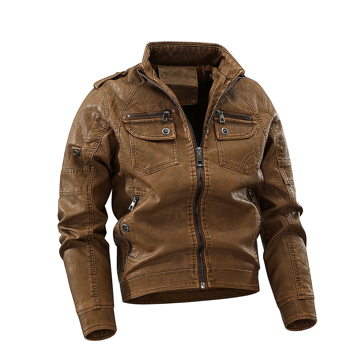 Herren stylische Bikerjacke mit praktischen Taschen und hochgeschlossenem Kragen