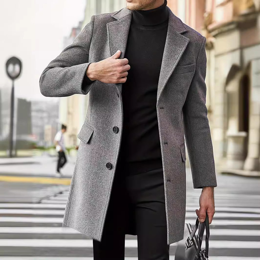 Eleganter Herren Wintermantel aus Wollmischung – Klassisches Design mit Revers