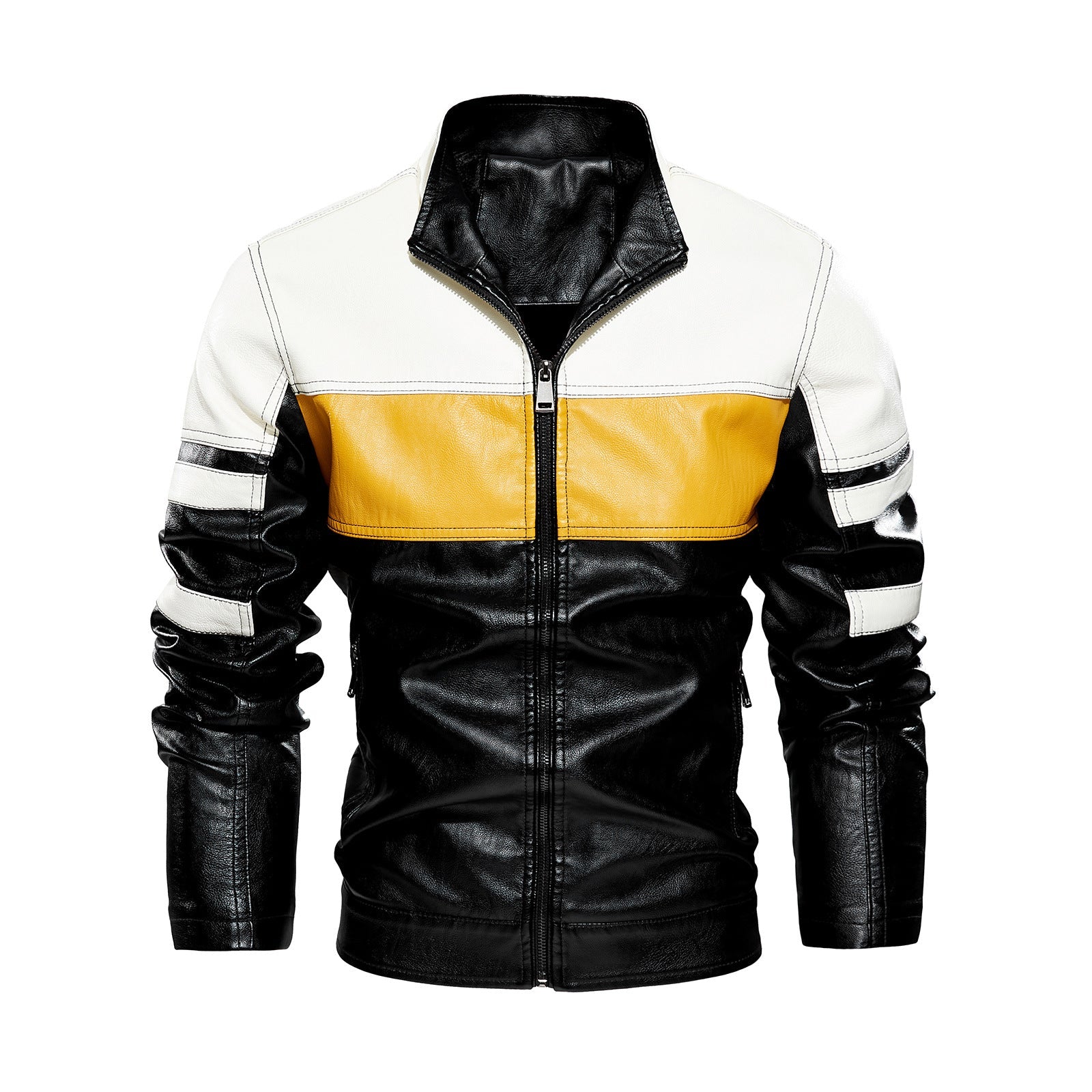 Herren modische Bikerjacke aus Lederimitat mit kontrastierenden Farbpanelen