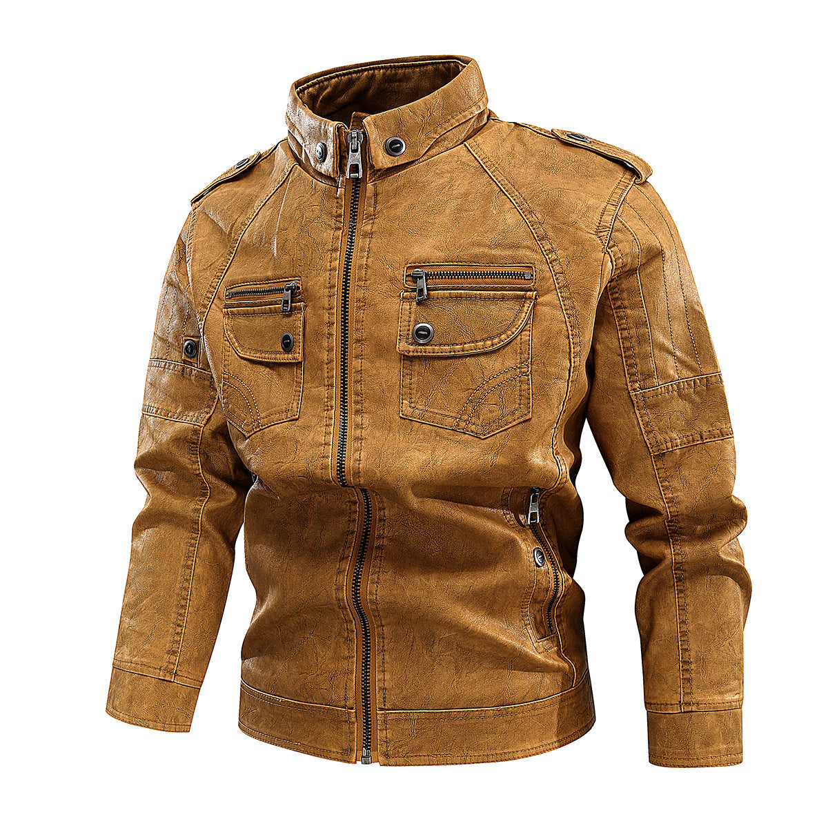 Herren stylische Bikerjacke mit praktischen Taschen und hochgeschlossenem Kragen