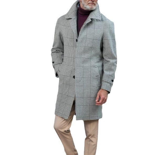 Herren Karomantel mit Taillengürtel – Eleganter Wollmantel für Herbst und Winter
