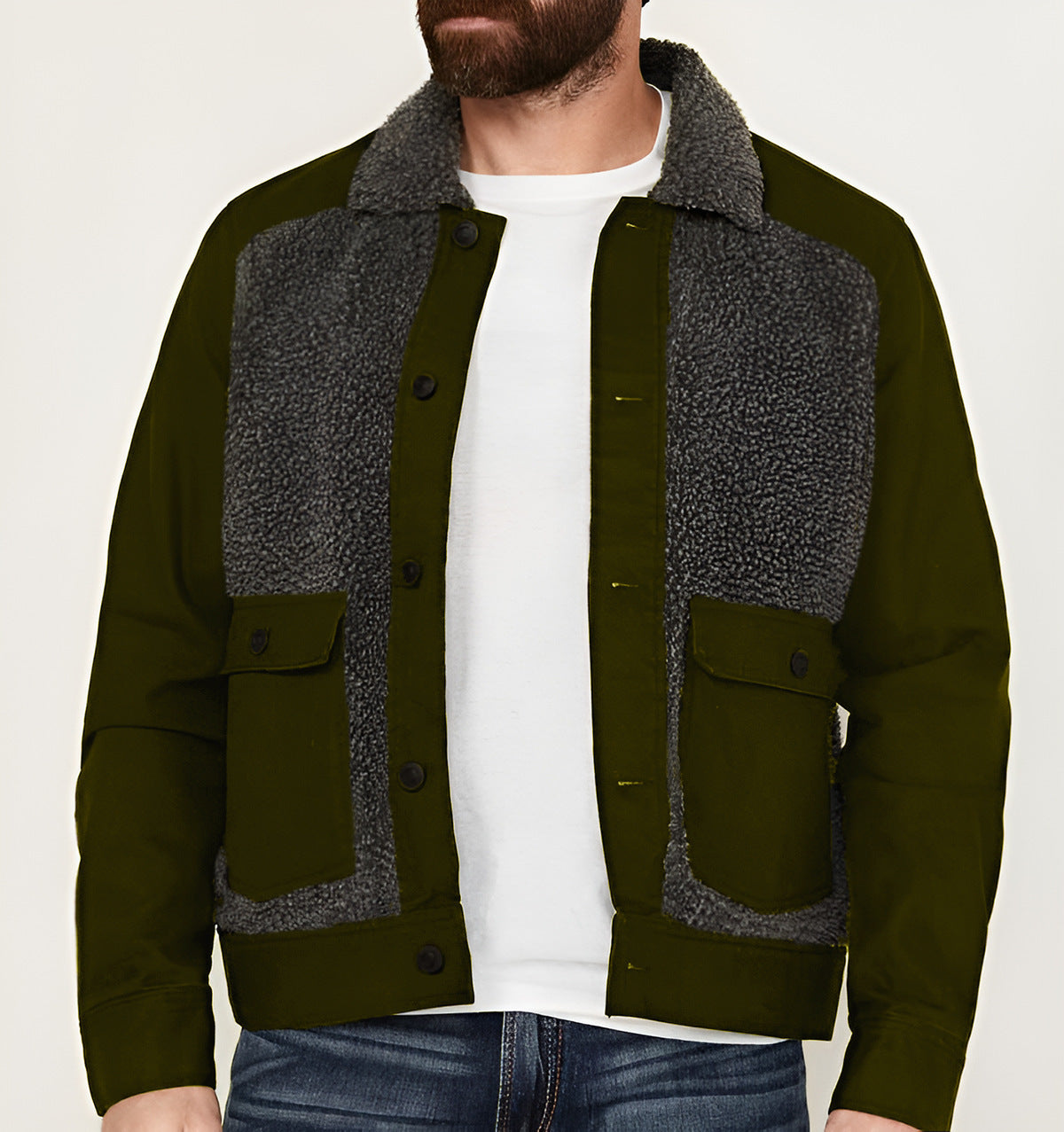 Herren Outdoor-Jacke mit Teddyfell-Elementen – Stylisch, warm und vielseitig kombinierbar