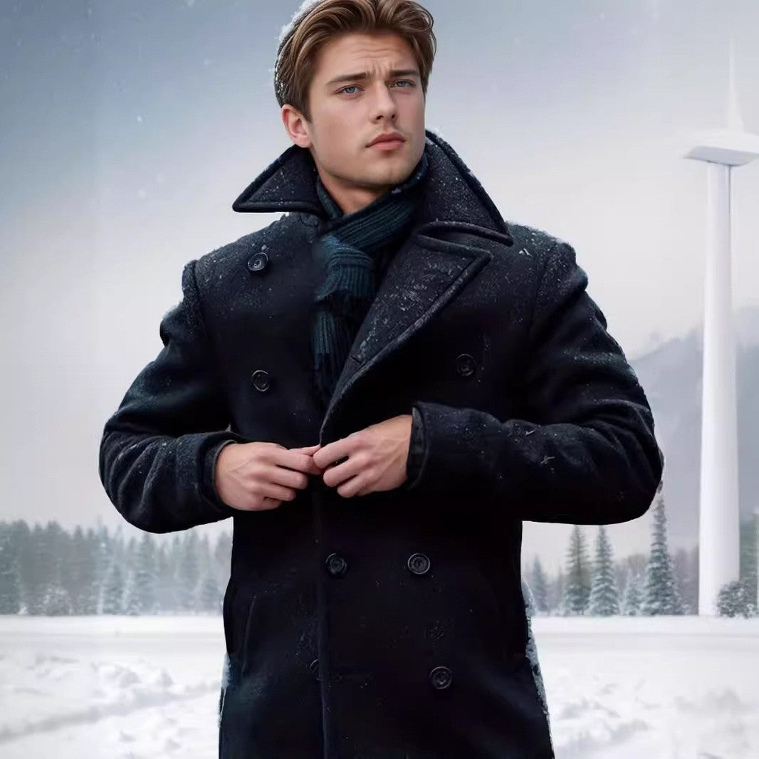 Herren Doppeltknopf Mantel mit hohem Kragen – Stilvoller Look für kalte Tage