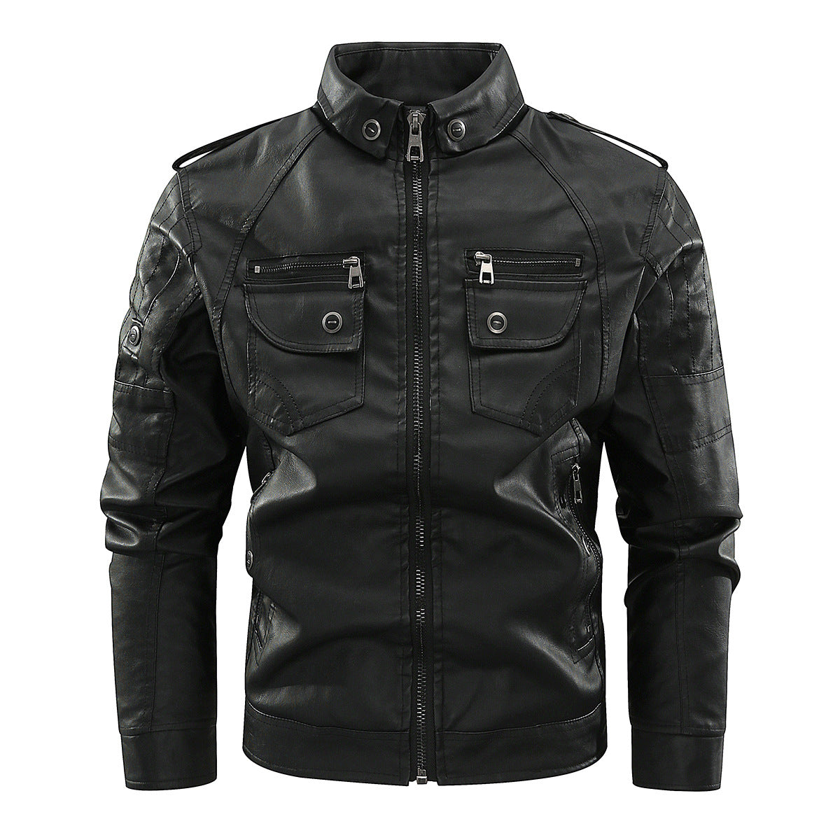 Herren stylische Bikerjacke mit praktischen Taschen und hochgeschlossenem Kragen