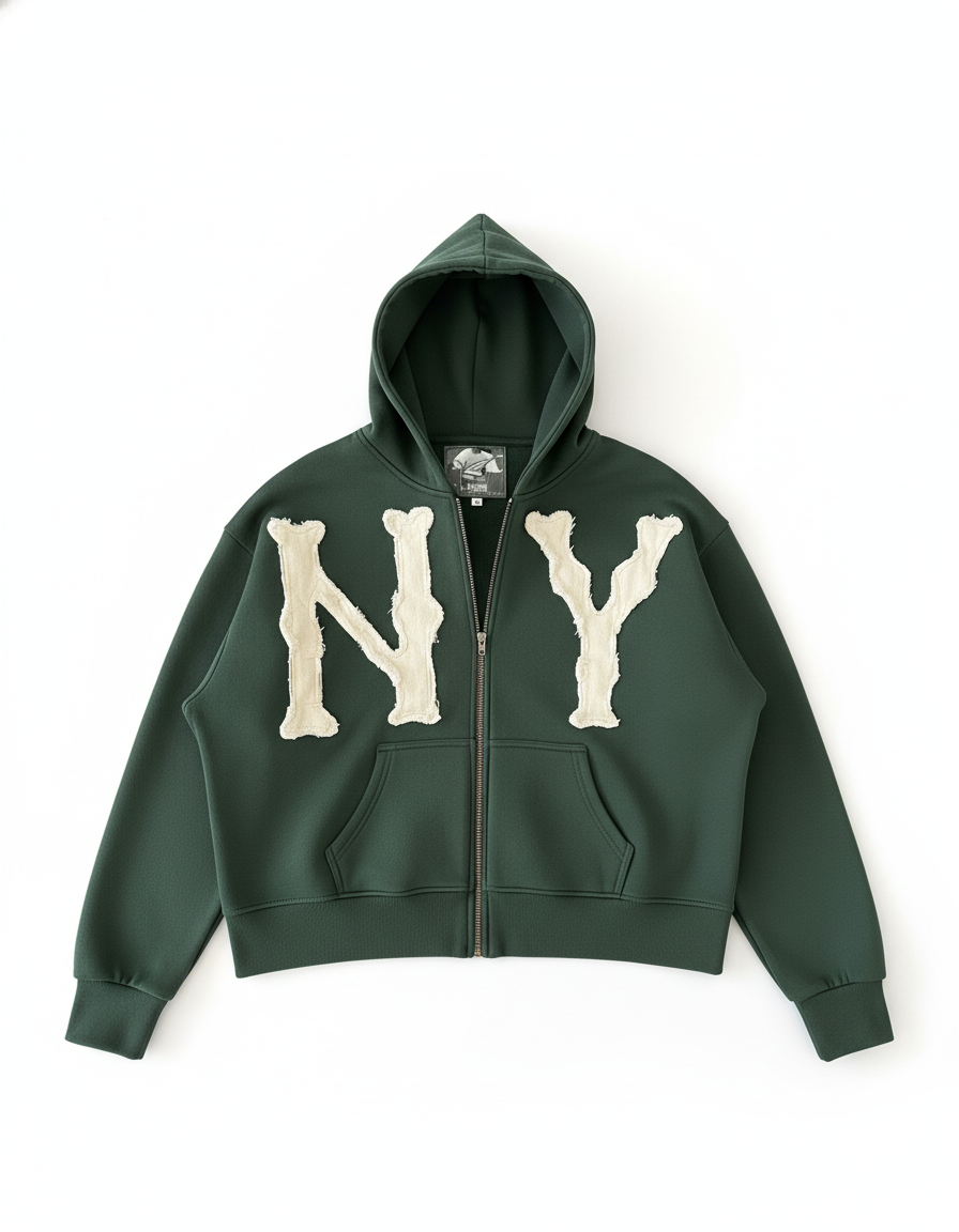 Unisex Hoodie „New York“ – Zip-Up mit Fleece-Patch-Design