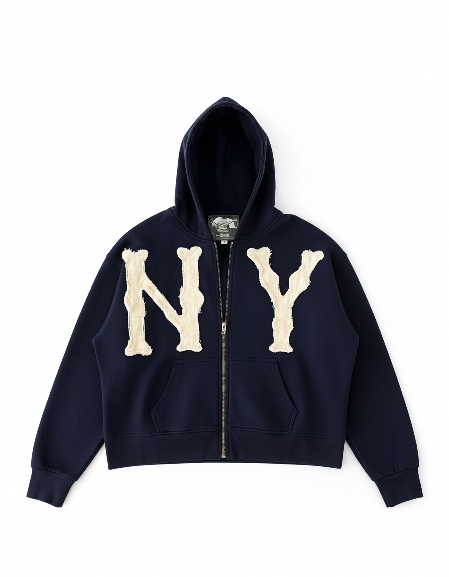 Unisex Hoodie „New York“ – Zip-Up mit Fleece-Patch-Design