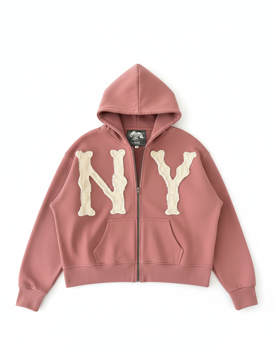 Unisex Hoodie „New York“ – Zip-Up mit Fleece-Patch-Design