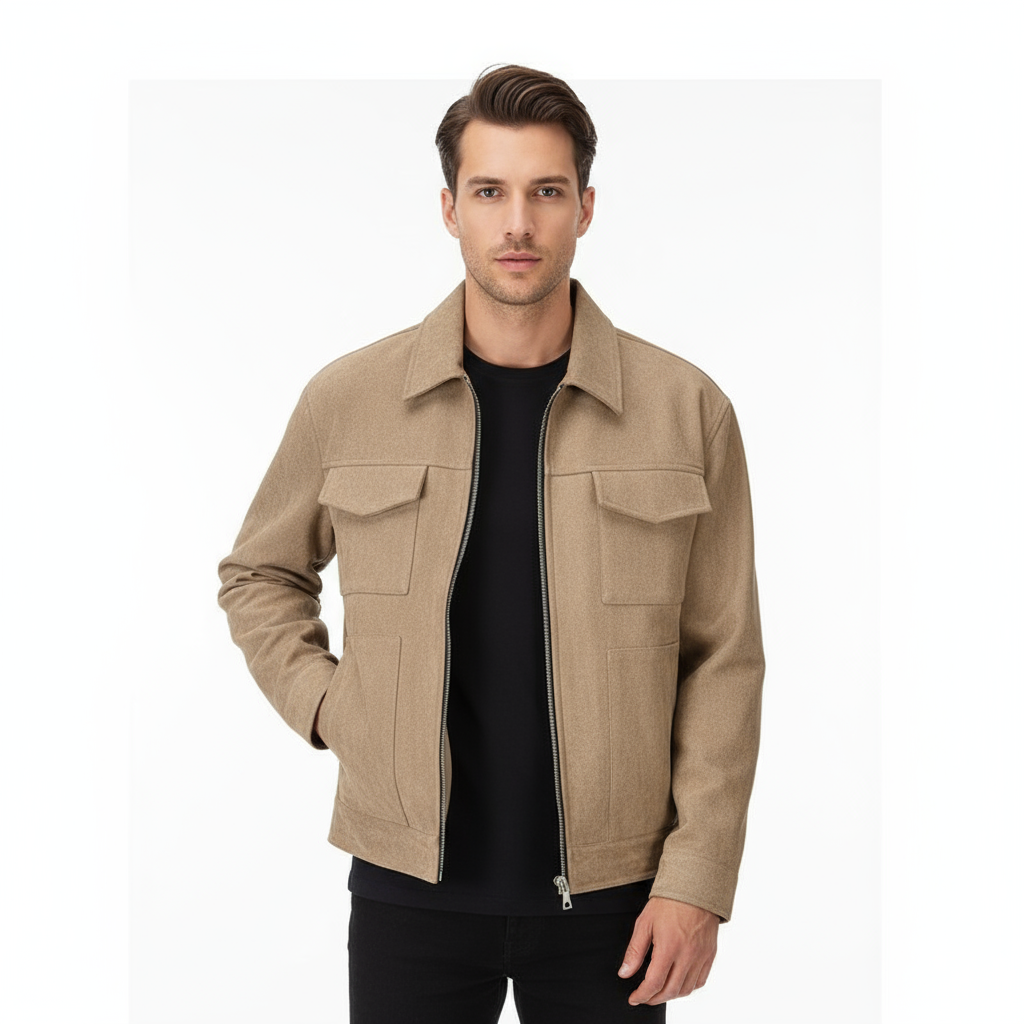 Herren Wildlederjacke aus Polyester – Elegante Freizeitjacke mit 4 Taschen