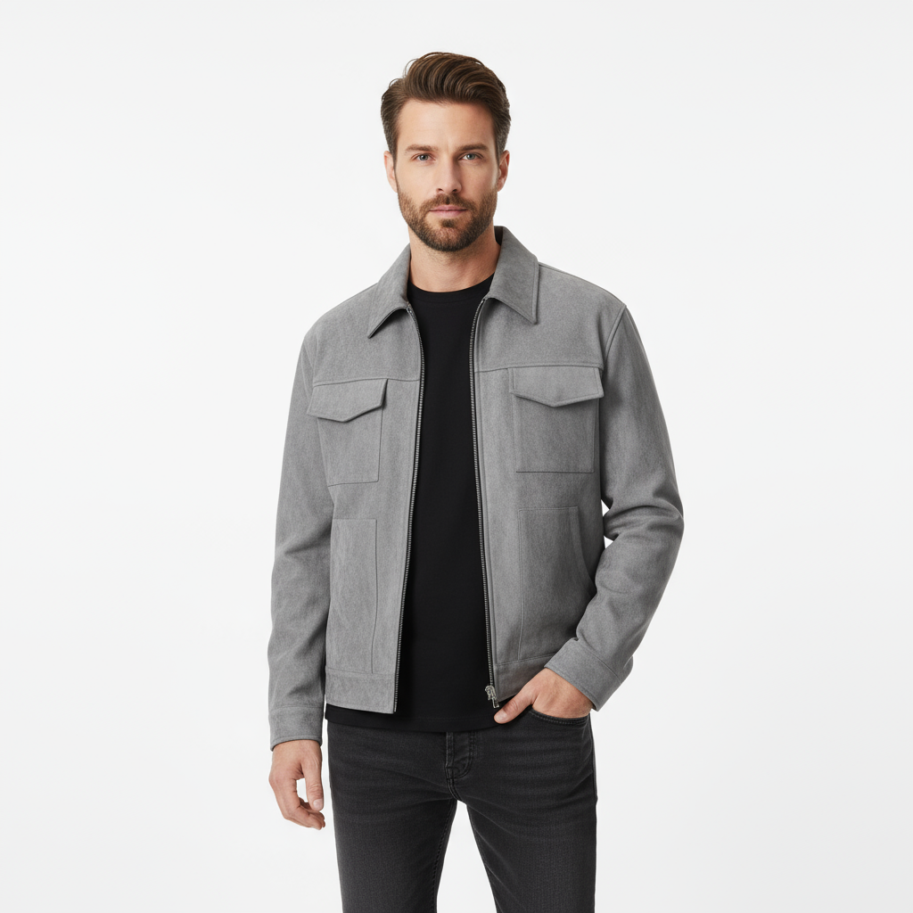 Herren Wildlederjacke aus Polyester – Elegante Freizeitjacke mit 4 Taschen