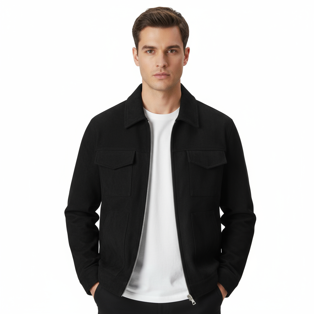 Herren Wildlederjacke aus Polyester – Elegante Freizeitjacke mit 4 Taschen