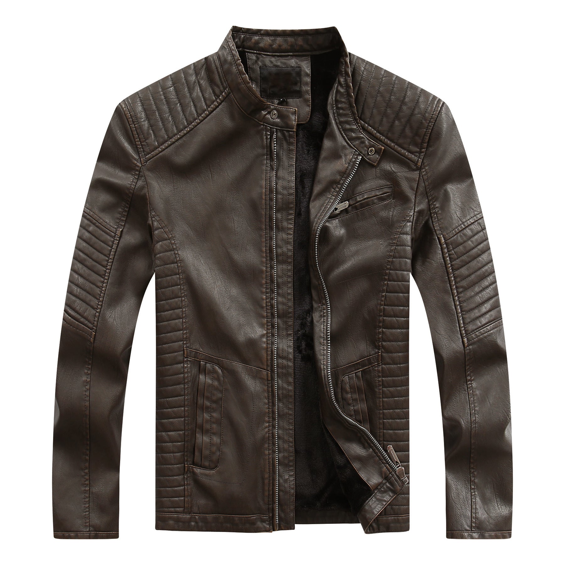 Herren stylische Bikerjacke aus Kunstleder mit detailreichen Steppnähten