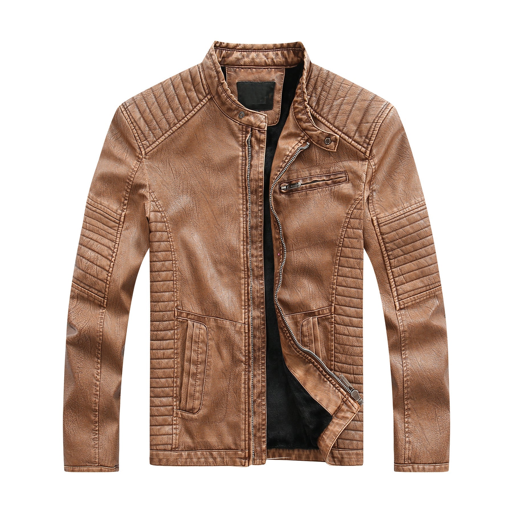 Herren stylische Bikerjacke aus Kunstleder mit detailreichen Steppnähten