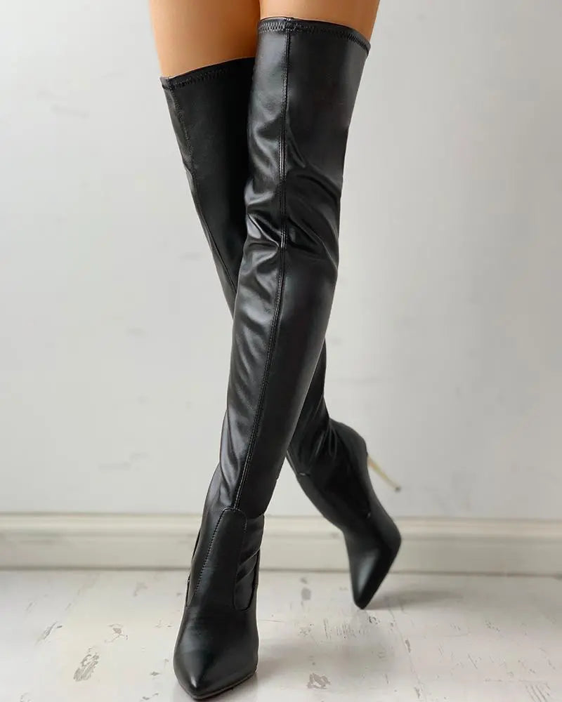 Damen Stiefeletten aus Echtleder – Elegante, kniehohe Boots mit Absatz