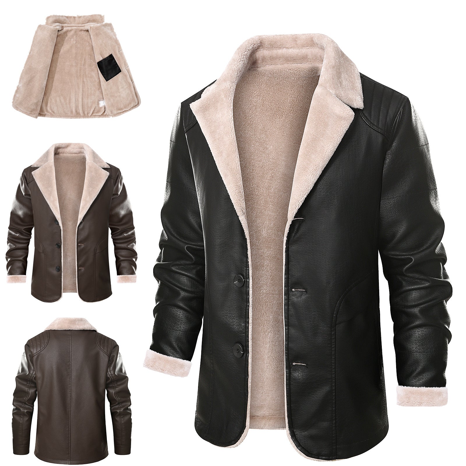 Herren schicke Lederjacke mit warmem Innenfutter und elegantem Kragen