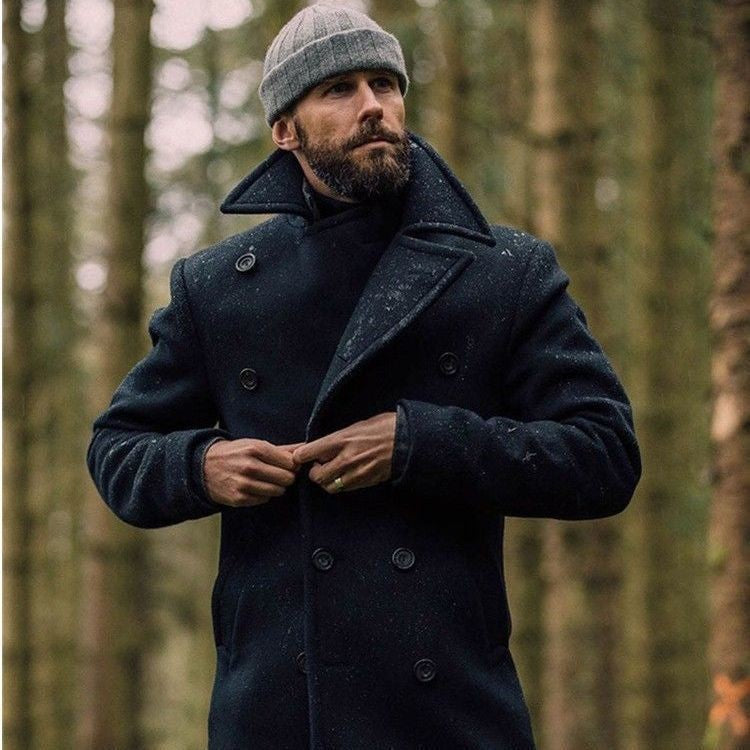 Herren Doppeltknopf Mantel mit hohem Kragen – Stilvoller Look für kalte Tage