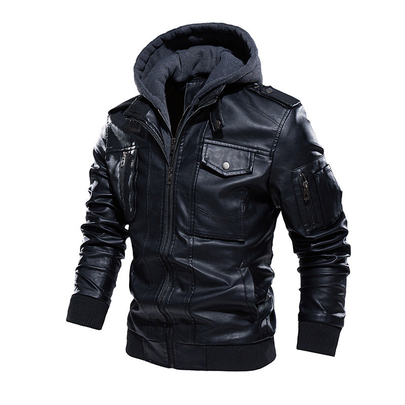 Herren Stilvolle und bequeme Lederjacke mit abnehmbarer Kapuze