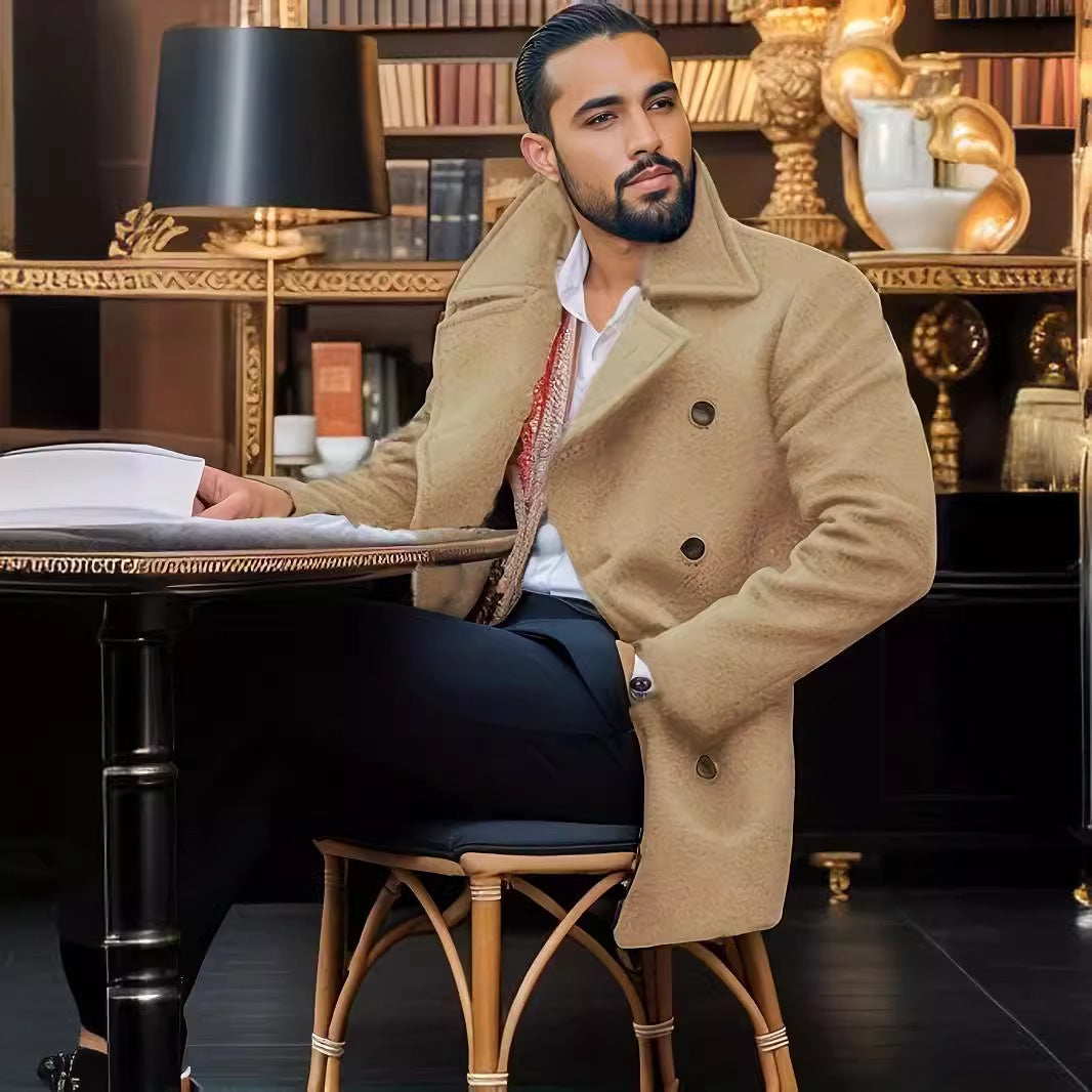 Herren Doppeltknopf Mantel mit hohem Kragen – Stilvoller Look für kalte Tage