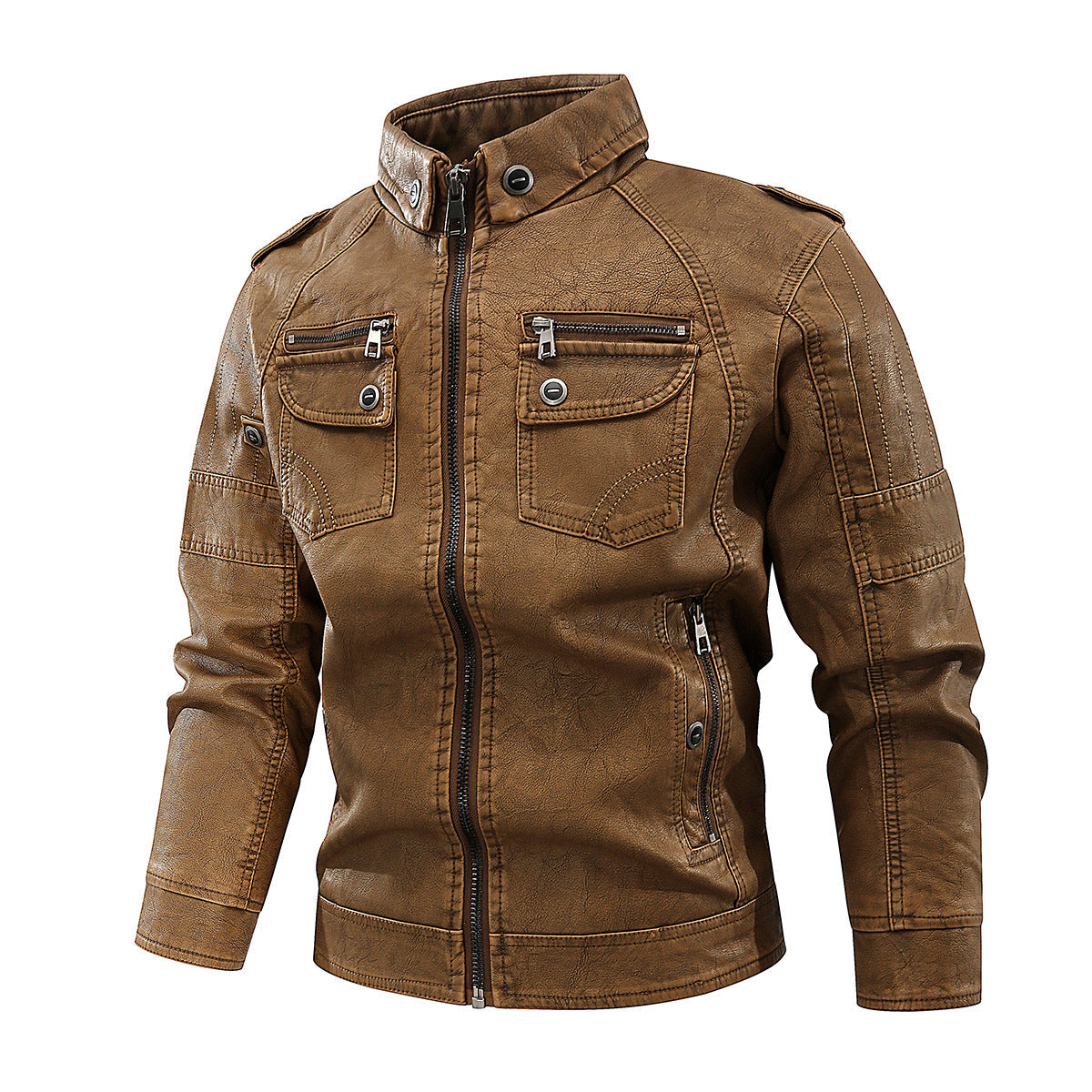 Herren stylische Bikerjacke mit praktischen Taschen und hochgeschlossenem Kragen