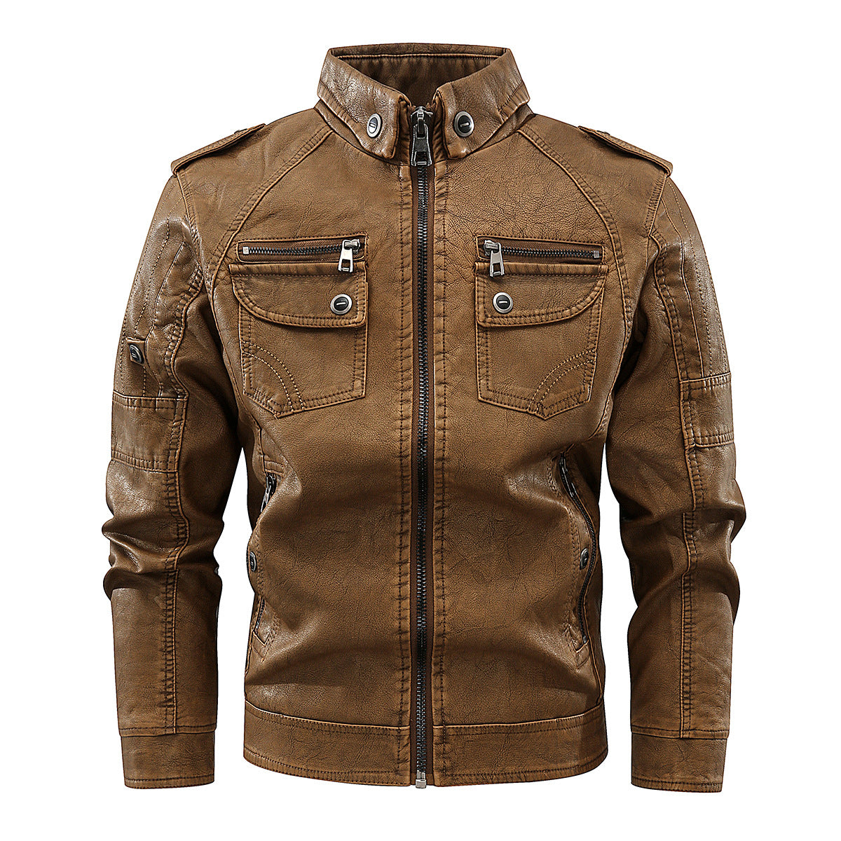 Herren stylische Bikerjacke mit praktischen Taschen und hochgeschlossenem Kragen