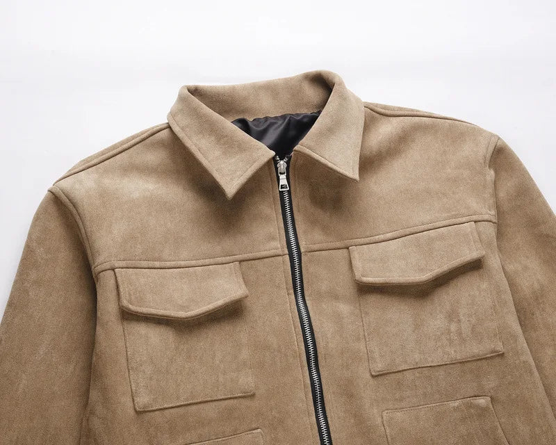 Herren Wildlederjacke aus Polyester – Elegante Freizeitjacke mit 4 Taschen