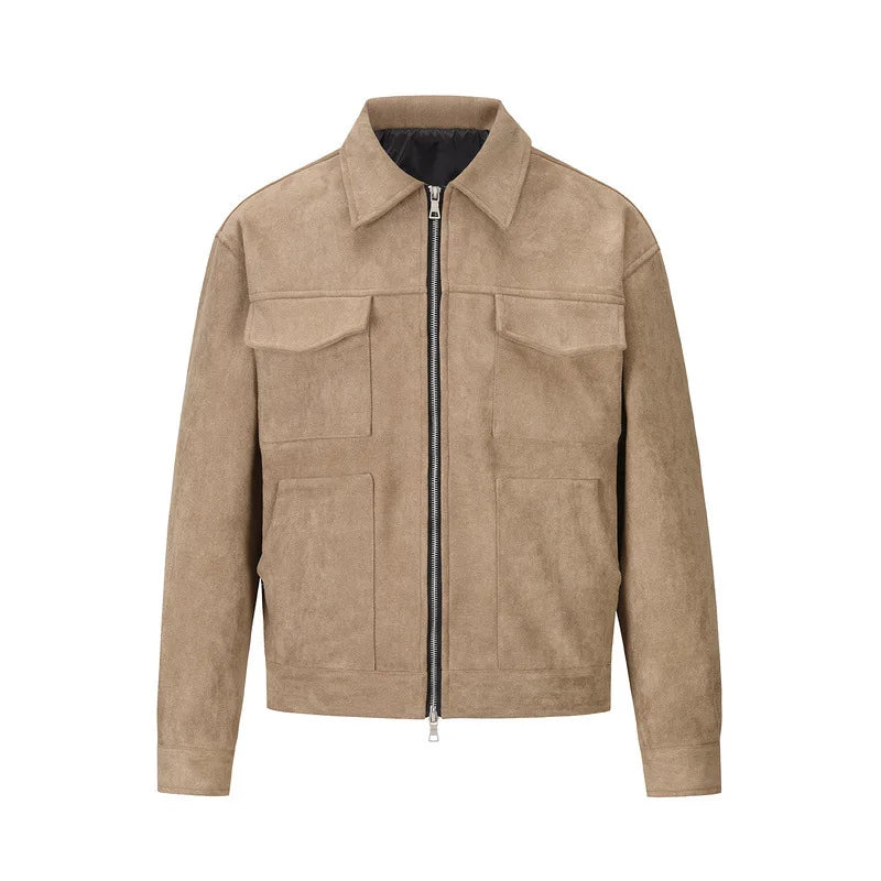 Herren Wildlederjacke aus Polyester – Elegante Freizeitjacke mit 4 Taschen
