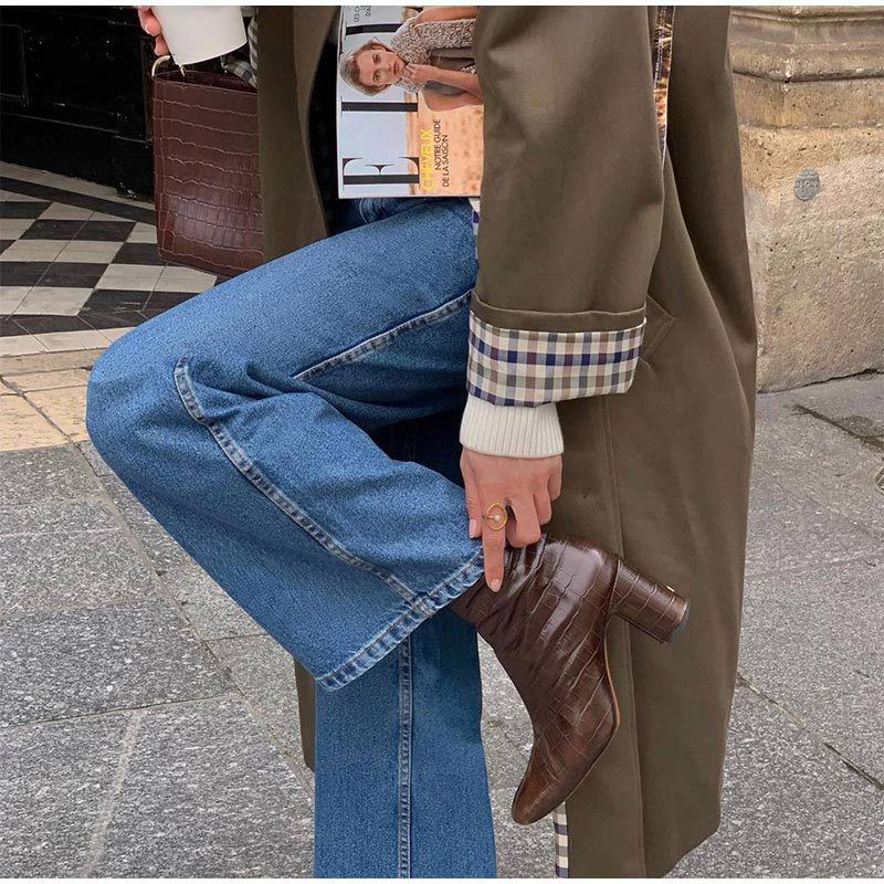 Damen Trenchcoat – Langer, eleganter Mantel mit klassischem Schnitt und Karofutter