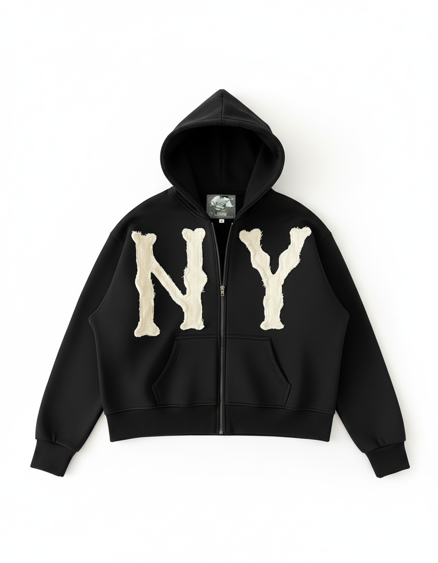 Unisex Hoodie „New York“ – Zip-Up mit Fleece-Patch-Design